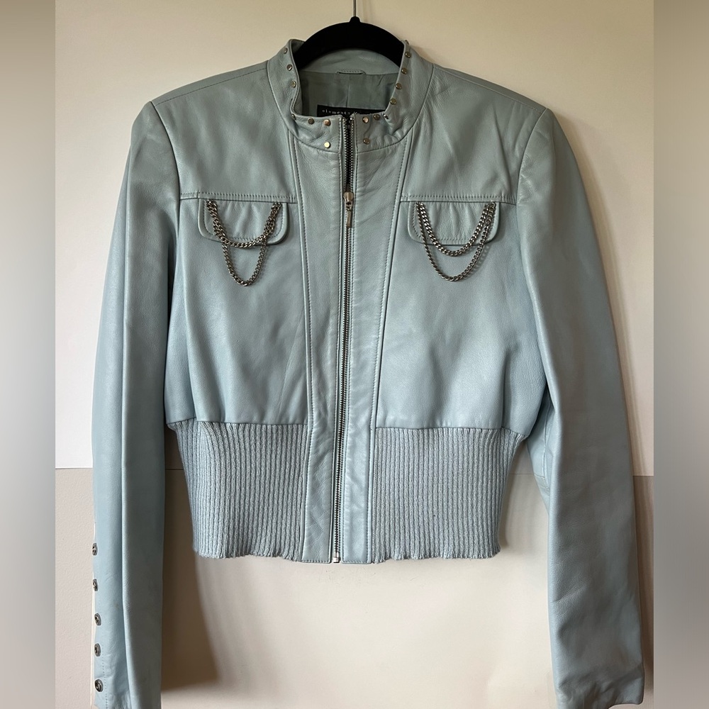 Elements By Vakko baby blue leather jacket